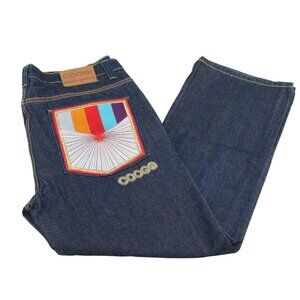 Vintage COOGI Sz 40X32 Y2K Embroidered Rainbow Colors Dk Wash Straight Leg Jeans